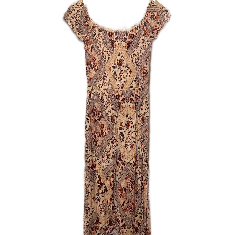American Rag Patchwork Boho Floral Pink Purple High low Smocked Dress